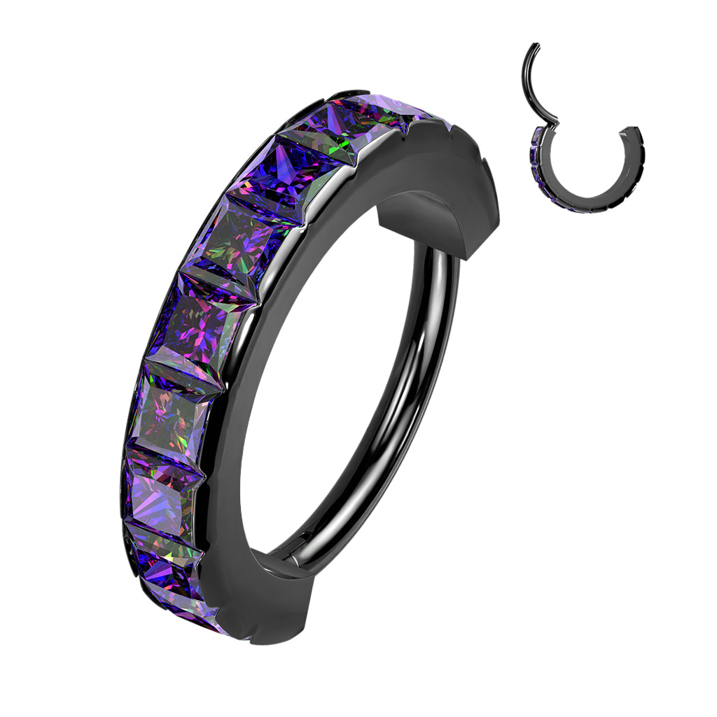 Affliction Rings Surgical Steel Wide Outward Side Facing Square CZ Hinged Ring – Pierced ...