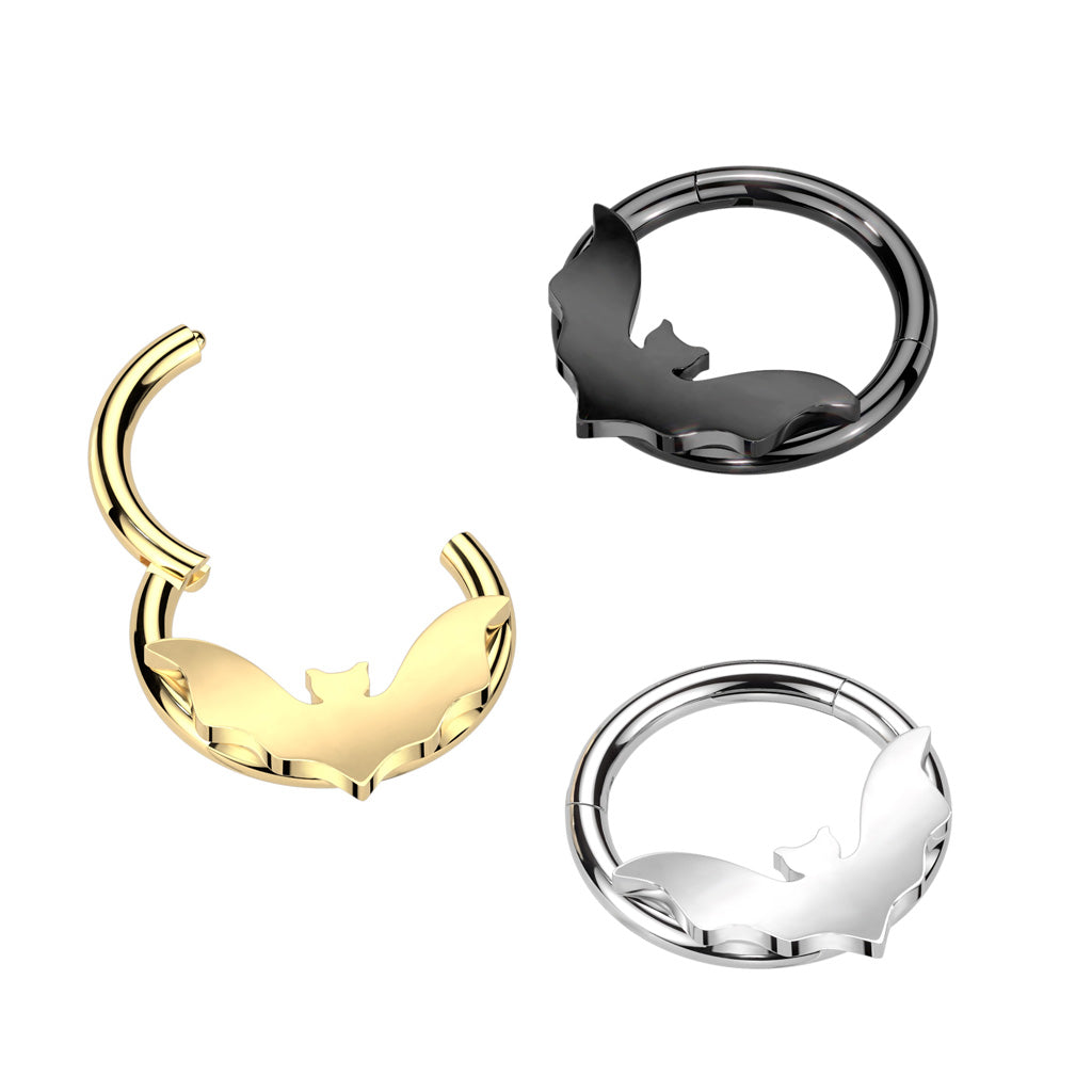 Affliction Rings Surgical Steel Hinged Ring with Bat – Pierced Affliction