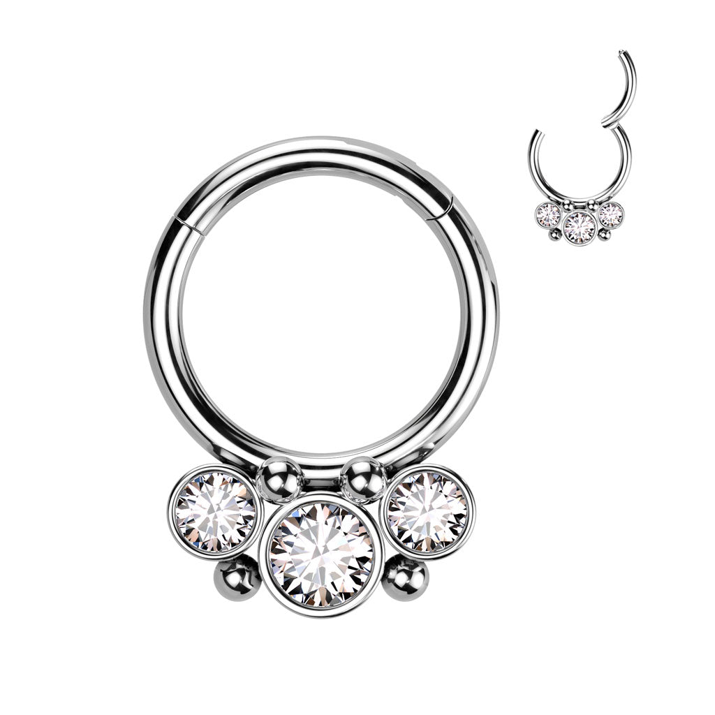 Affliction Rings Surgical Steel Front Facing Bezel CZ with Micro Balls Hinged Ring ...