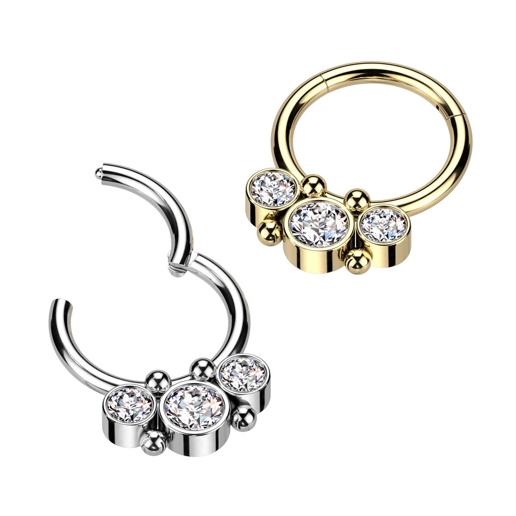 Affliction Rings Surgical Steel Front Facing Bezel CZ with Micro Balls Hinged Ring ...