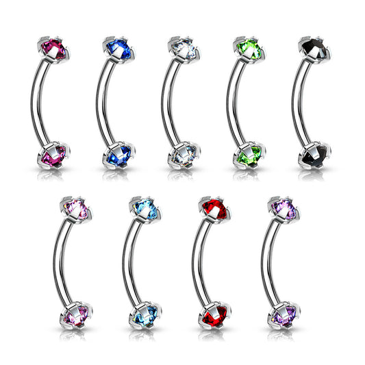 Surgical Steel Curved Barbells with Prong Gem Ends Internal Threading