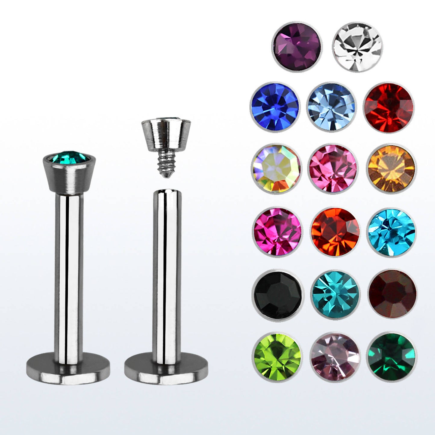 Surgical Steel Martini Bezel Set Gem Internally Threaded Labret