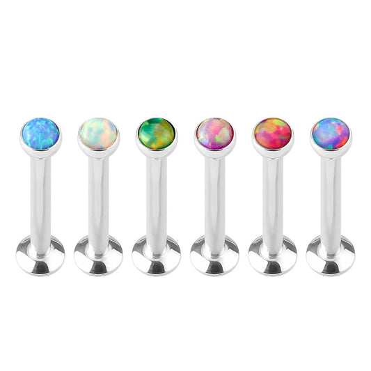 Flat Opal Stone Internal Thread Top Surgical Steel 16G Labret