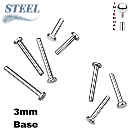 Surgical Steel Internally Threaded Flat Back Labret (Post Only) 3mm Base