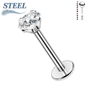 Surgical Steel Threadless Labret Combo w/ Prong  CZ (4mm Base)