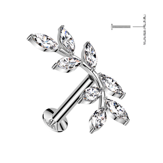 Surgical Steel Threadless 8 Marquise CZ Vine Crawler UFO Labret Combo