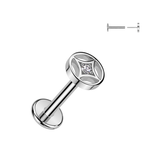 Surgical Steel Threadless 4 Point CZ Centre Star in Round Frame Labret Combo