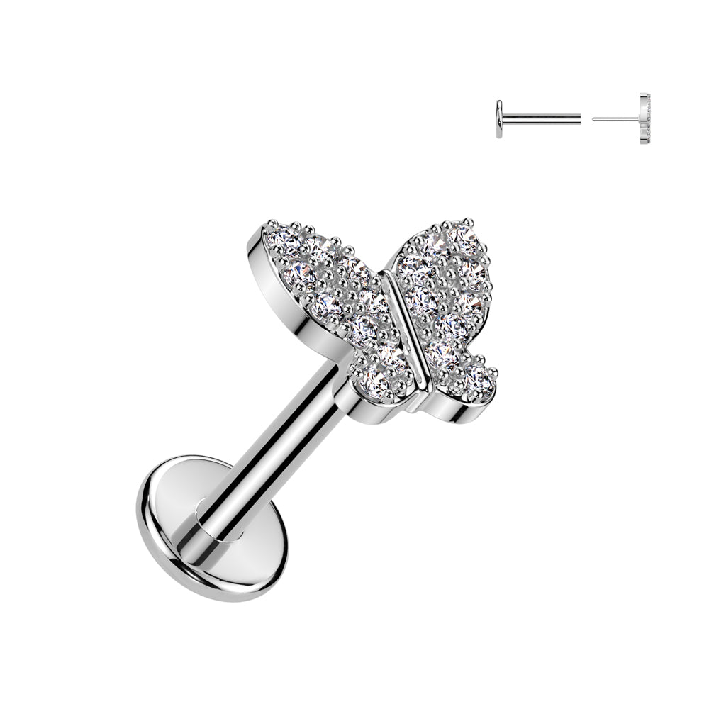 Surgical Steel CZ Butterfly Threadless Labret Combo