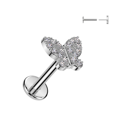 Surgical Steel CZ Butterfly Threadless Labret Combo