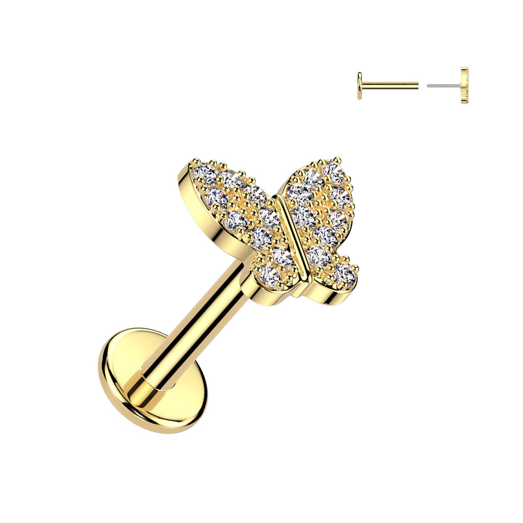 Surgical Steel CZ Butterfly Threadless Labret Combo
