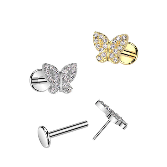 Surgical Steel CZ Butterfly Threadless Labret Combo