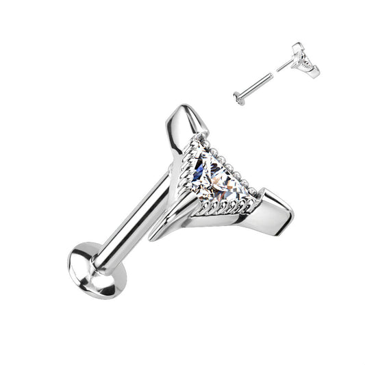 Surgical Steel Threadless CZ Triangle UFO Labret Combo - Discontinued