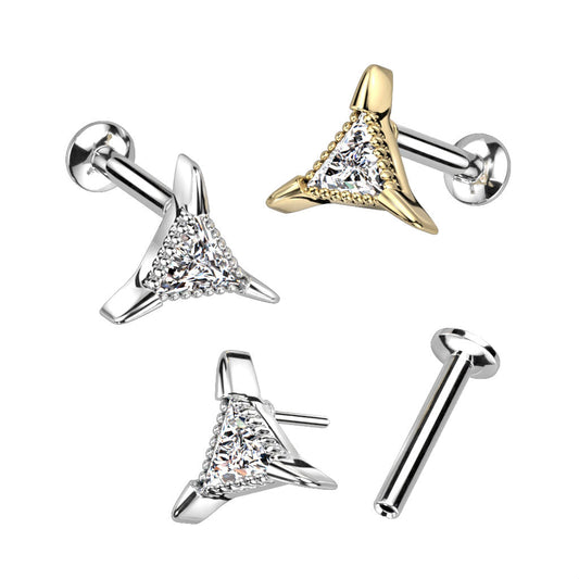 Surgical Steel Threadless CZ Triangle UFO Labret Combo - Discontinued