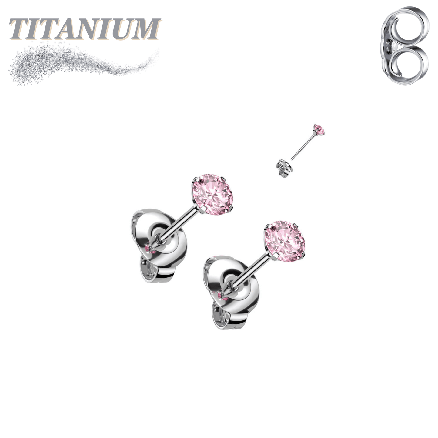 Titanium Earrings Round Prong Set CZ (Titanium Backs)