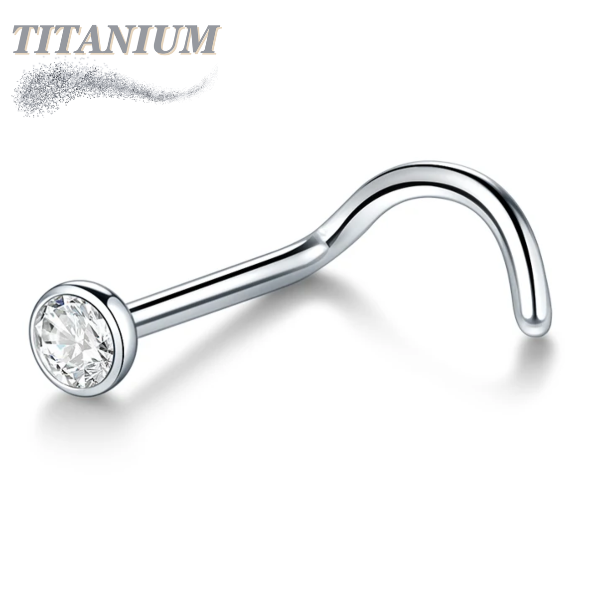 Titanium Nostril Screws 7mm Length w/ 2mm Flat Bezel Crystal Top