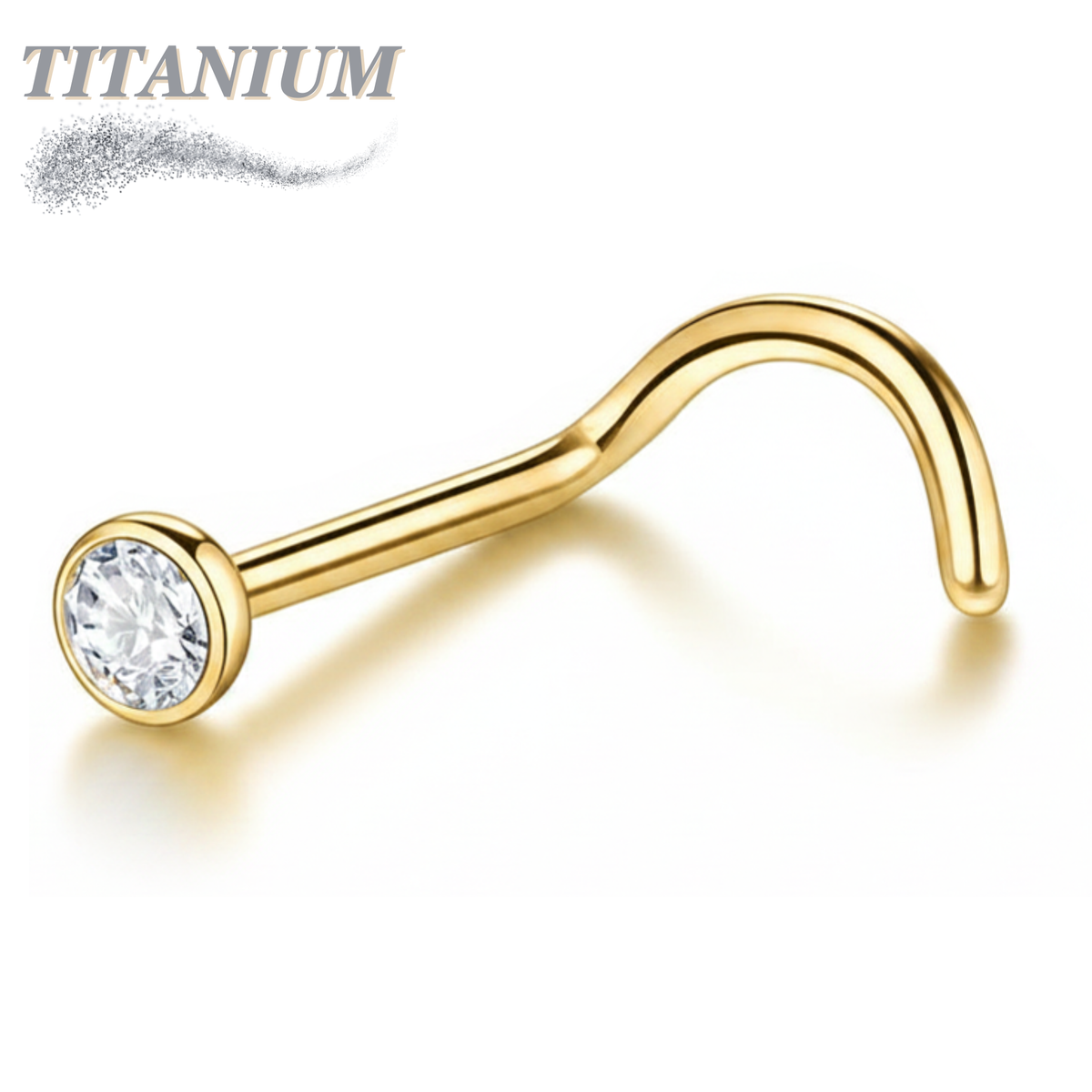 Titanium Nostril Screws 7mm Length w/ 2mm Flat Bezel Crystal Top