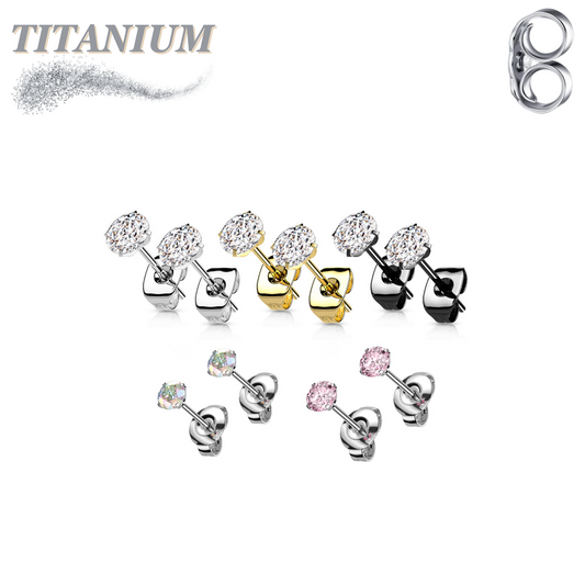 Titanium Earrings Round Prong Set CZ (Titanium Backs)