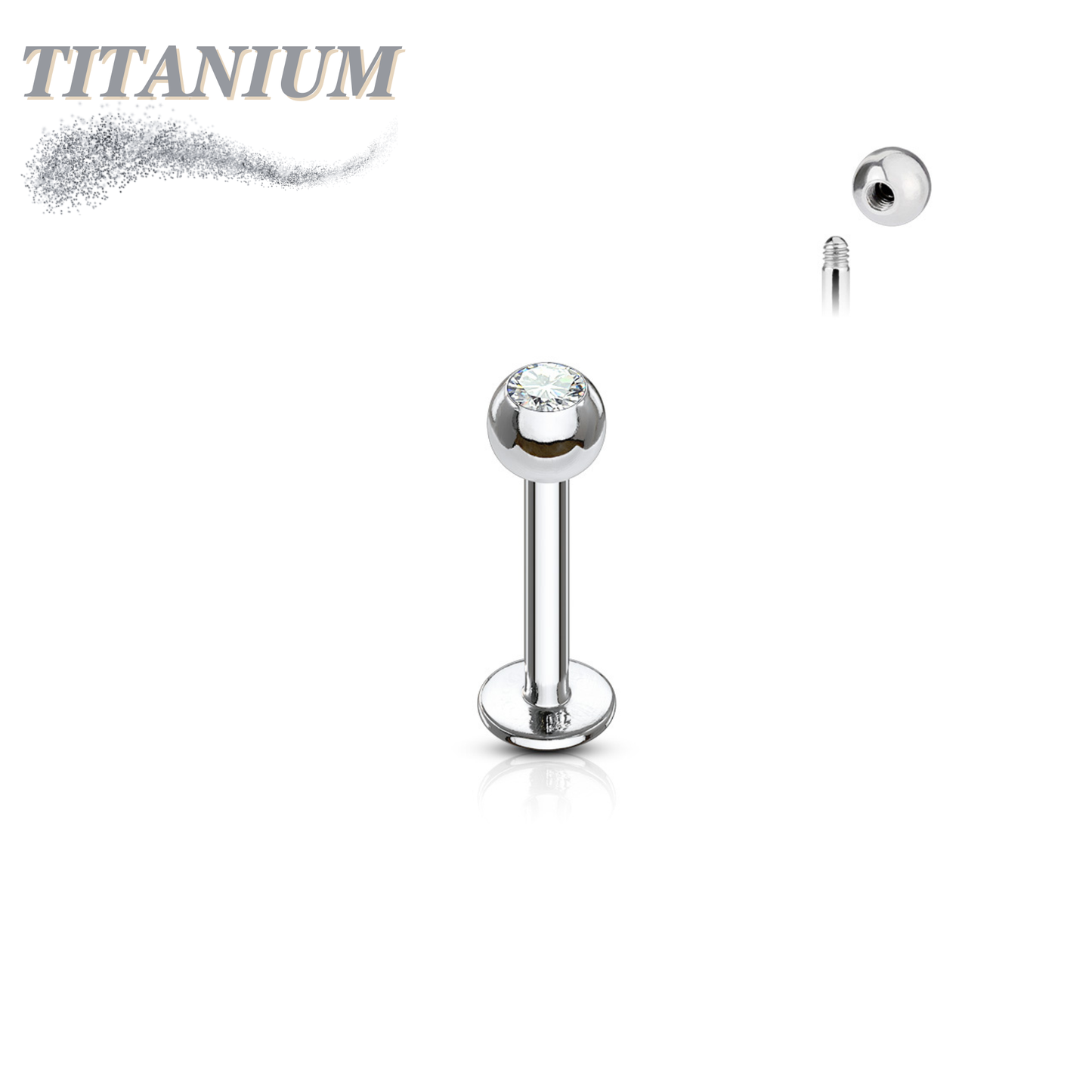 Titanium Labret with Press Fit CZ Ball External Thread