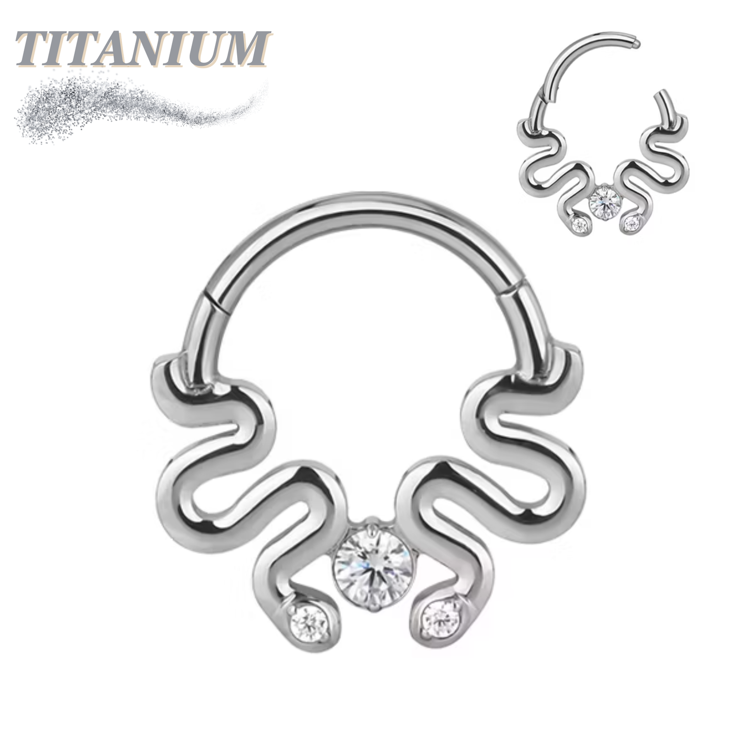 Titanium Hinged Ring w/ Snakes and 3 Gems