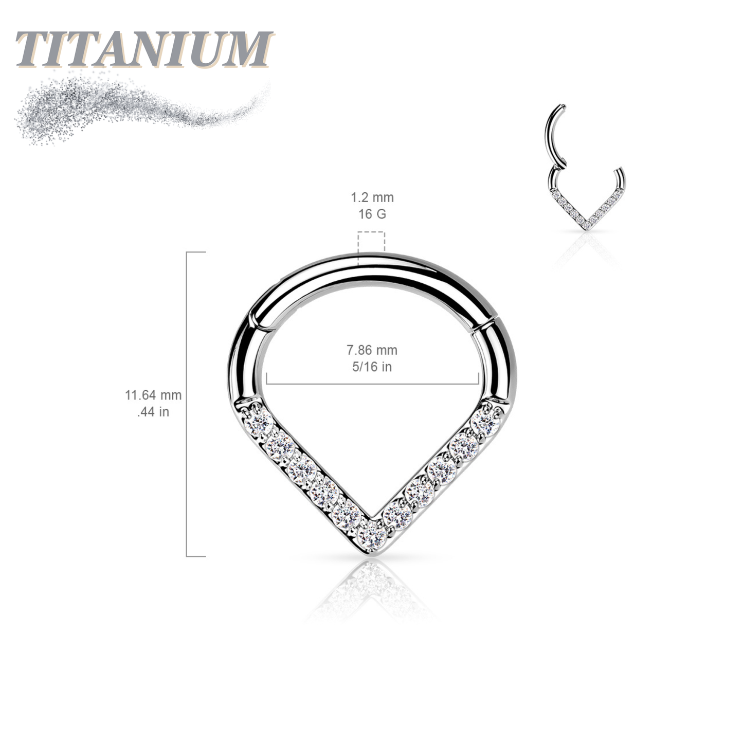 Titanium Single Paved CZ Chevron 16G 8mm