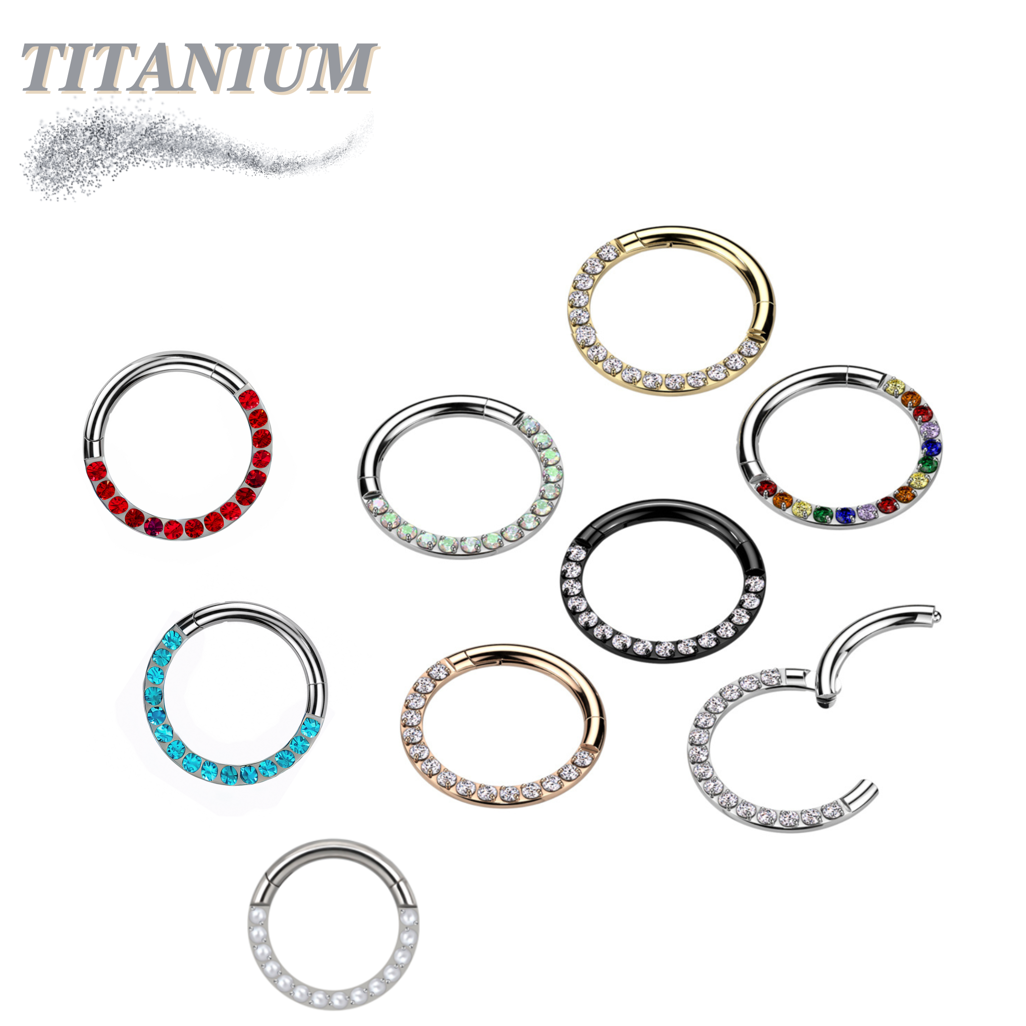 Titanium Hinged Ring with CNC Set CZ/Pearl Lined Paved Front – Pierced ...