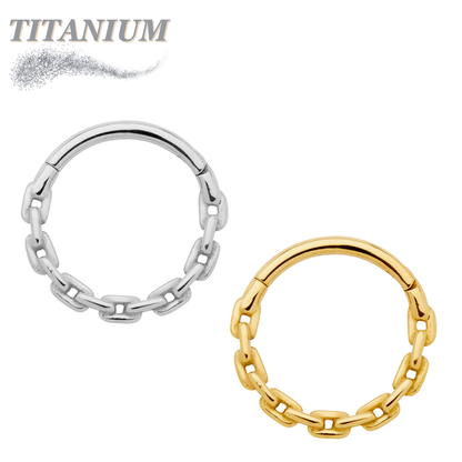 Titanium Hinged Ring w/ Chain Link Bottom