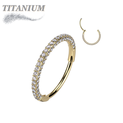 Titanium Hinge Nostril Ring with 3 Paved CZ Sides