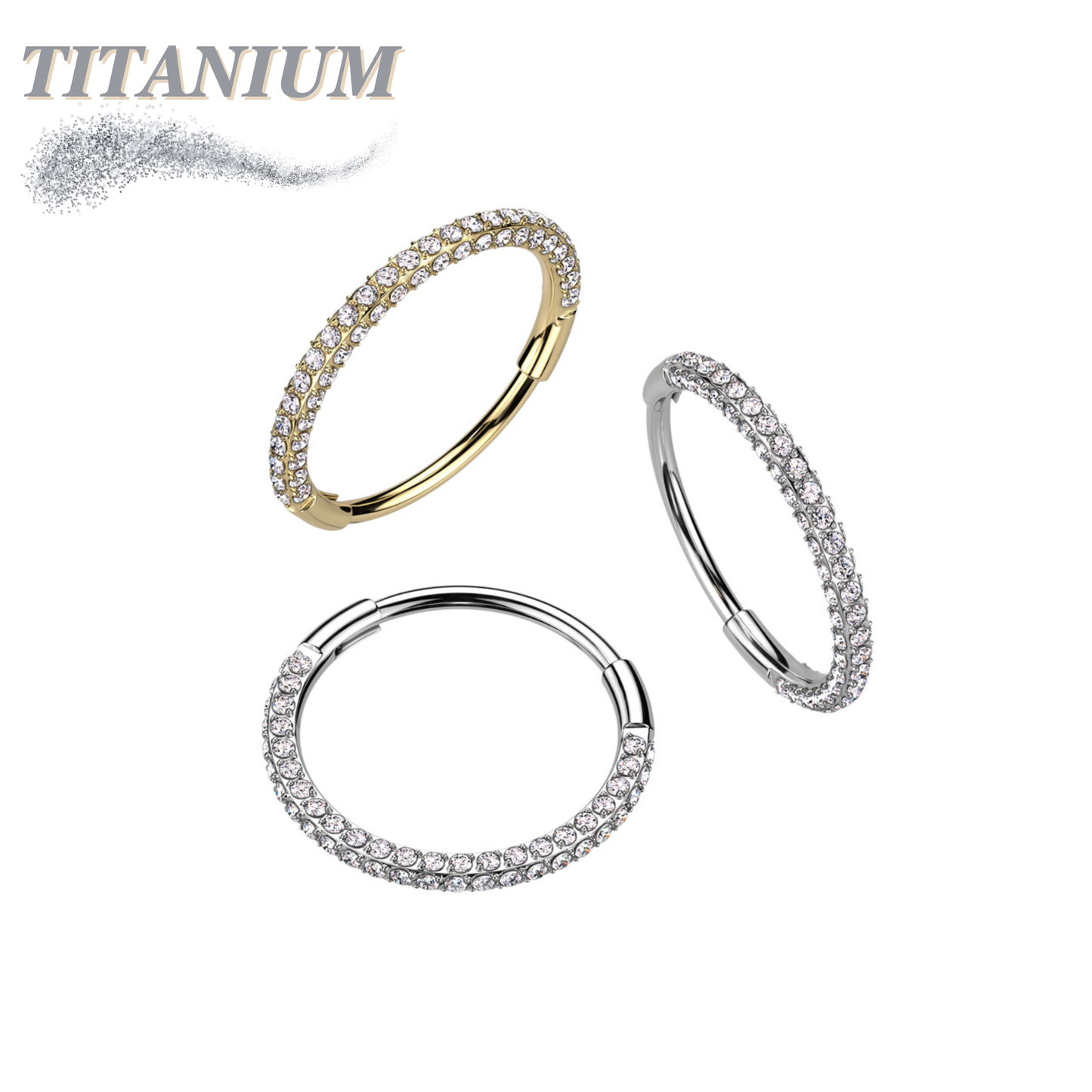 Titanium Hinge Nostril Ring with 3 Paved CZ Sides