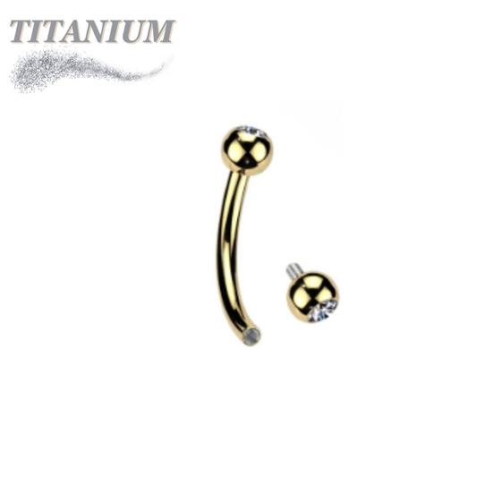 Titanium Curved Barbell Clear Bezel Gem Balls Internal Thread