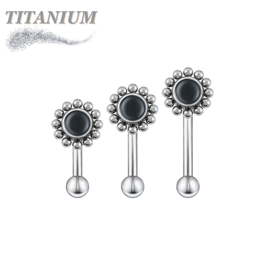Titanium Internally Threaded Agate with Clusters Curved Barbell