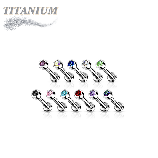 Internally Threaded Titanium Labret with CZ Bezel Set Ball