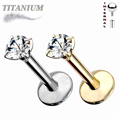 Titanium Internal Thread Labret with Prong Set CZ (3mm base)