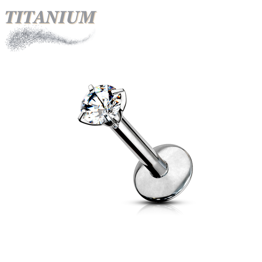 Titanium Internal Thread Labret with Prong Set CZ (3mm base)