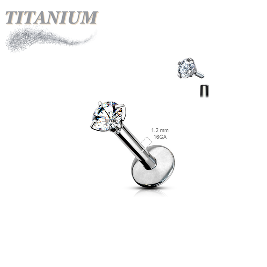 Titanium Internal Thread Labret with Prong Set CZ