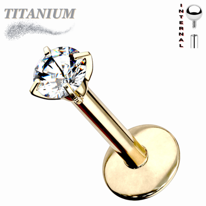 Titanium Internal Thread Labret with Prong Set CZ (3mm base)