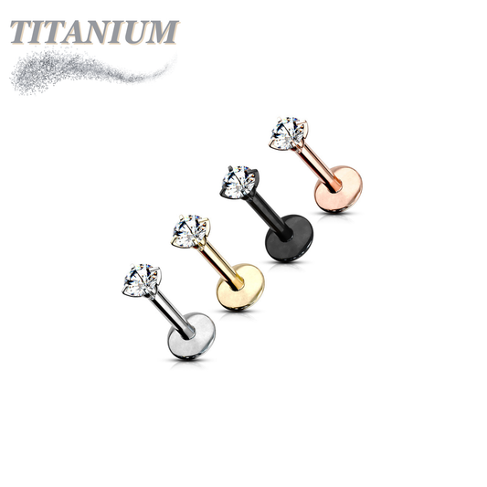 Titanium Internal Thread Labret with Prong Set CZ