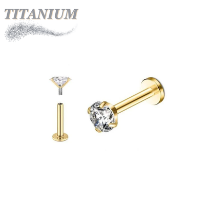 Titanium Internal Thread Labret with Prong Set CZ - 4mm Base