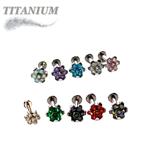 Titanium CZ Set Flower Top Internal Thread Labret