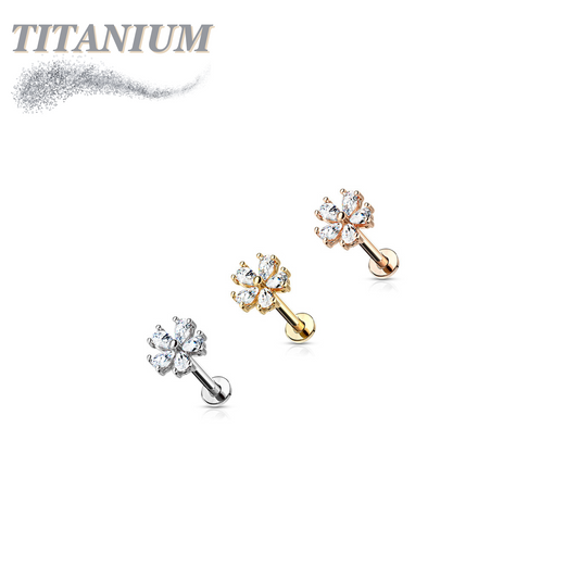 Internal Threaded Titanium 5 CZ Petal Opened Flower Labret