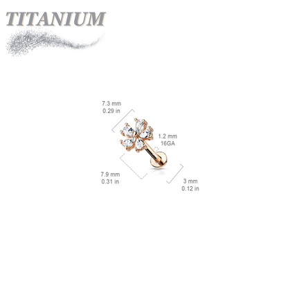 Internal Threaded Titanium 5 CZ Petal Opened Flower Labret