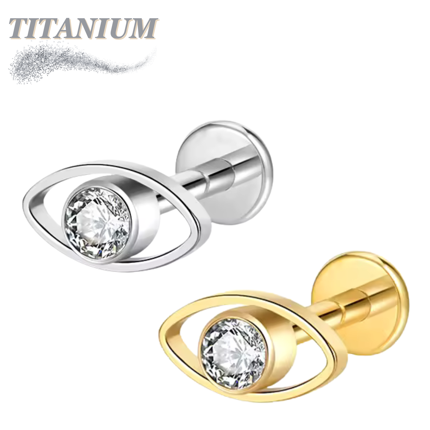 Titanium Internally Threaded Labret w/ CZ Eye