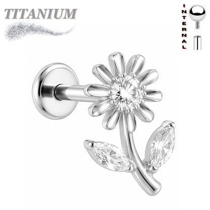 Titanium Threadless Labret w/ Tall CZ Flower