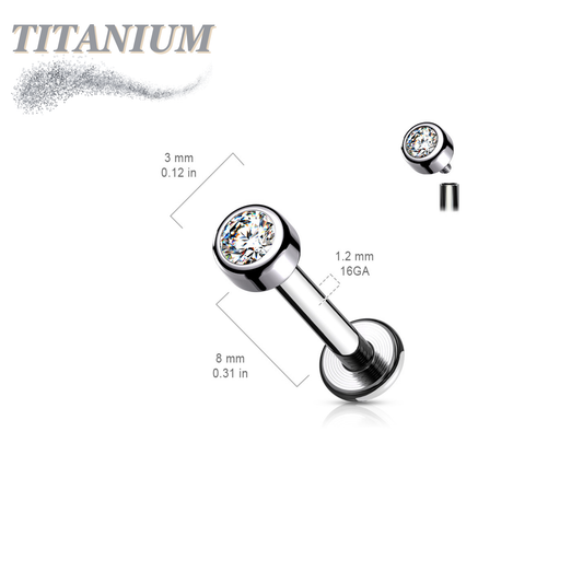 Internally Threaded Titanium Premium Bezel Labret 16G 8mm