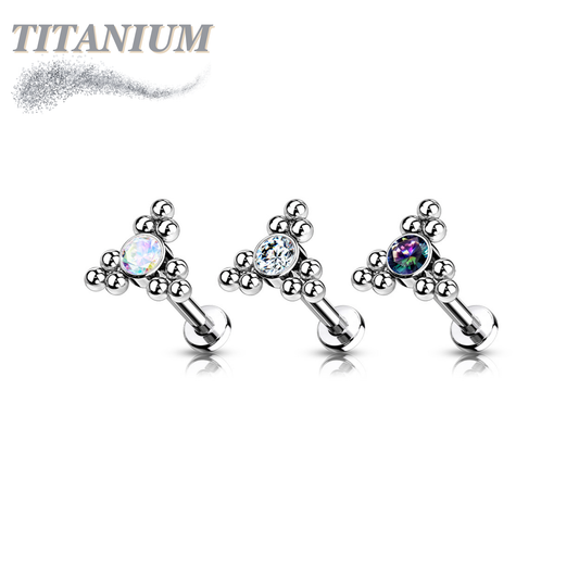 Titanium Internal Thread Labret Single CZ with Triple Ball Clusters