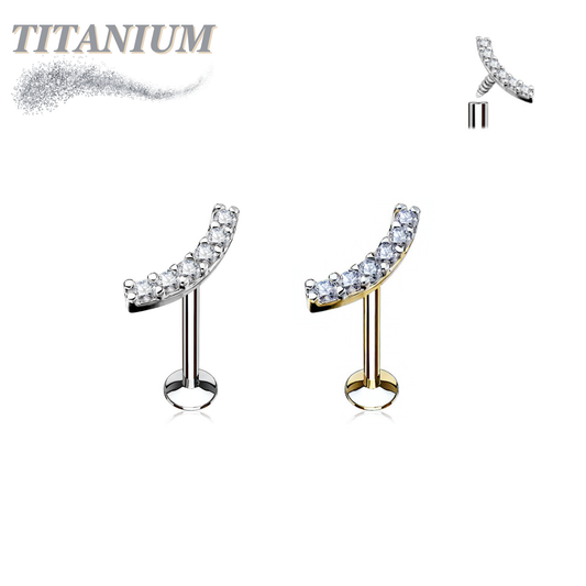 Lined CZ Curve Top Titanium Internal Thread Labret