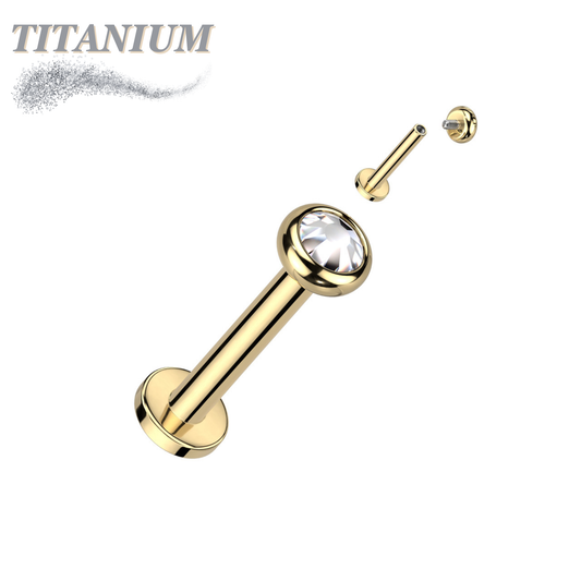 Titanium Internal Thread Labret with CZ Bezel Set Flat Top