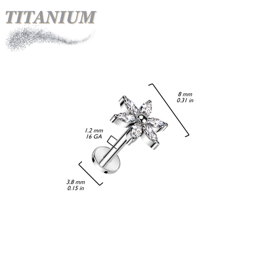 Titanium Internally Threaded 6 Petal Marquise Flower Labret