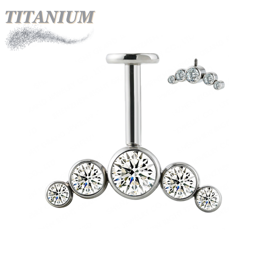 Titanium Vertical Helix 5 Curve Bezel CZ Labret