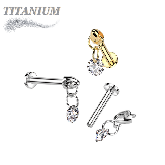 Titanium Internal Thread Labret with Dangle CZ