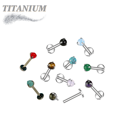Titanium Internally Threaded Labret with Claw Set Natural Stone Ball Top